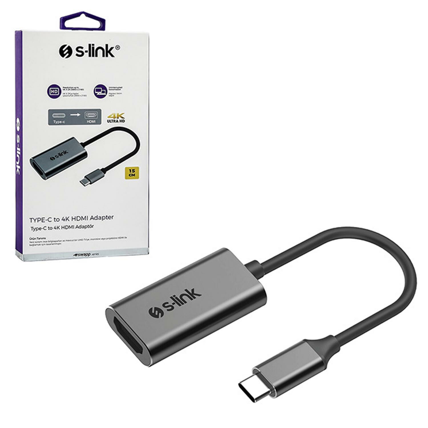 ÇEVİRİCİ ADAPTÖR TYPE-C TO HDMI 4K S-LİNK SW-U512