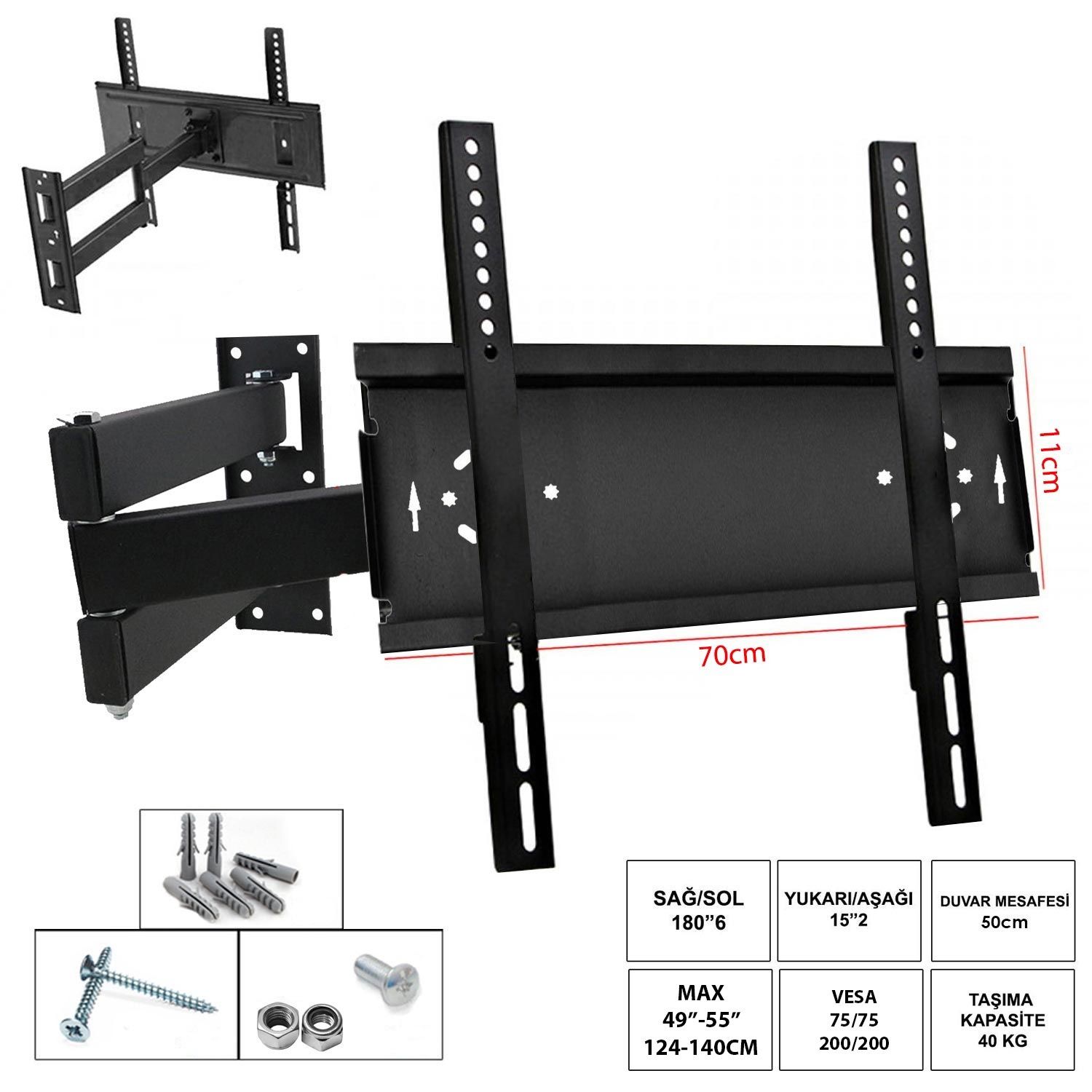 LCD ASKI APARATI HAREKETLİ ÜÇ KOLLU 49 55 124-140CM CURVET UFİX 7011