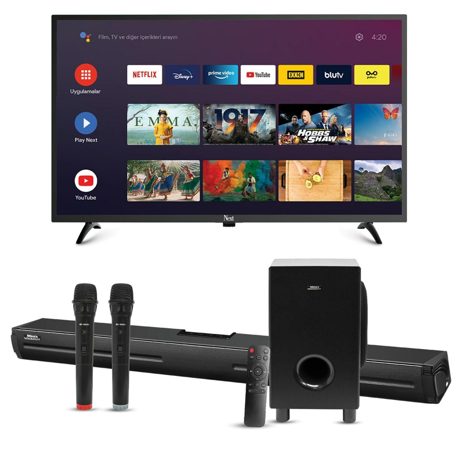 TELEVİZYON LED TV 32 GOOGLE ANDROID + TV SES SİSTEMİ SETİ NEXT