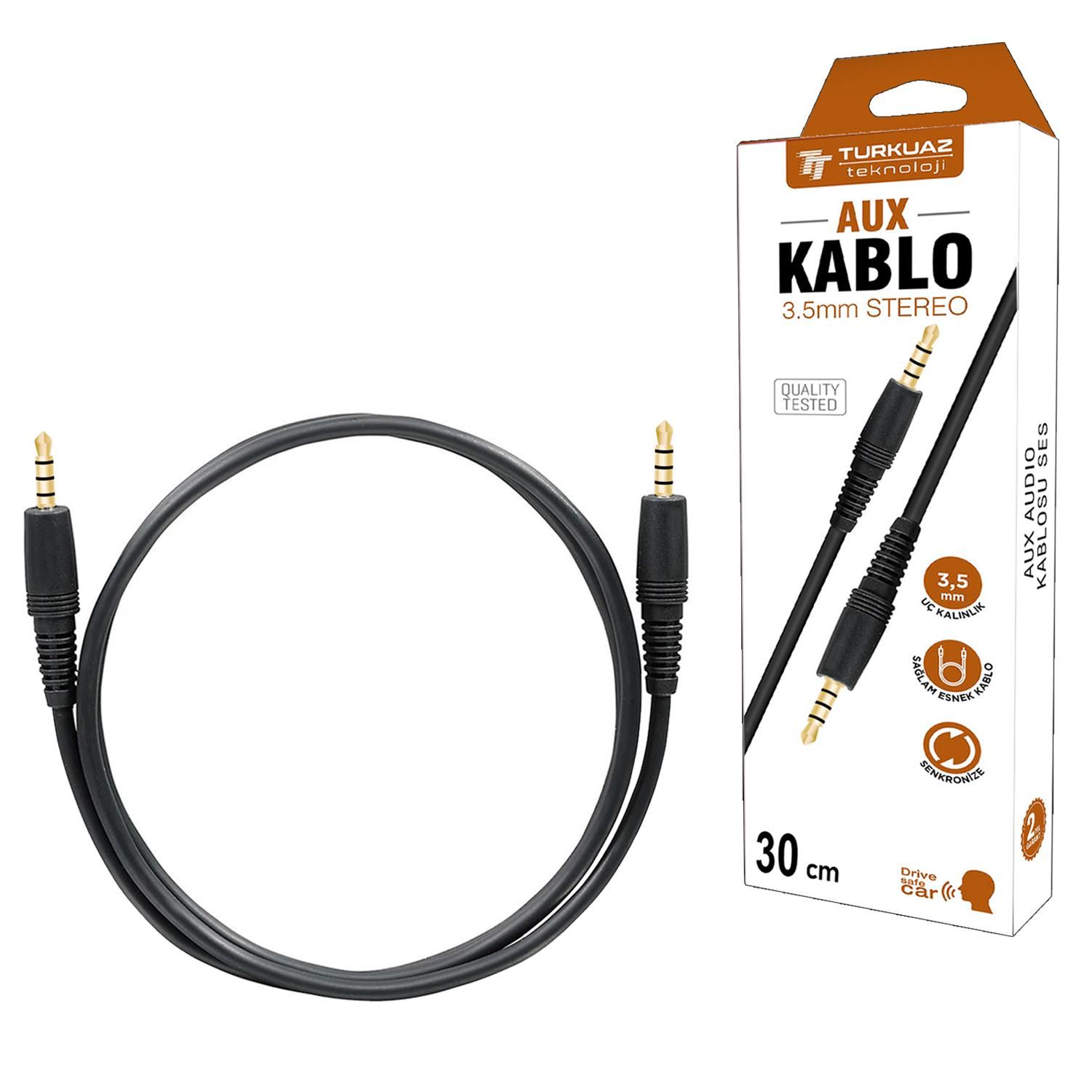 AUX KABLOSU GOLD 3.5MM SİYAH 30CM MİKROFONLU TURKUAZ