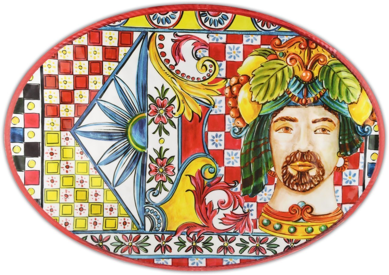 Kırmızı Barok Oval Servis Tabağı 50x35 Cm