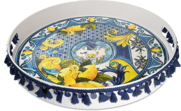 Mavi Barok Yuvarlak Tepsi 40 Cm