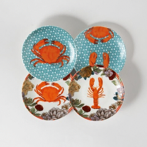 Hazeran Lobster & Crab 4'lü 12 Cm Porselen Tabak