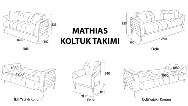 Mathias İkili Koltuk - Mavi Kırlent