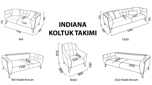 İndiana Üçlü Koltuk - Ceviz Ayak