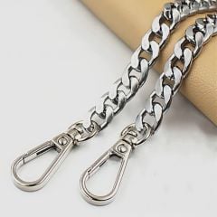 Yaylı Kancalı Gümüş Renk Zincirli  Çanta Zincir Set  - Zincir Uzunluk : 110 cm