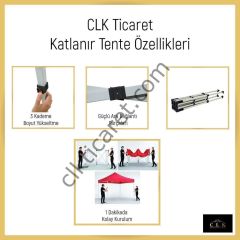 CLK 3x3 40 mm Garden Katlanabilir Tente Bahçe Çadır Beyaz Çardak Bungalow Serisi