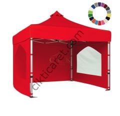 CLK 3x3 Katlanabilir Tente Gazebo Portatif Çadır 30 mm 3 Yan Duvarlı 2 Pencereli