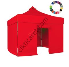 CLK 3x3 Katlanabilir Tente Gazebo Portatif Çadır 30 mm 3 Yan Kapalı 1 Kapılı