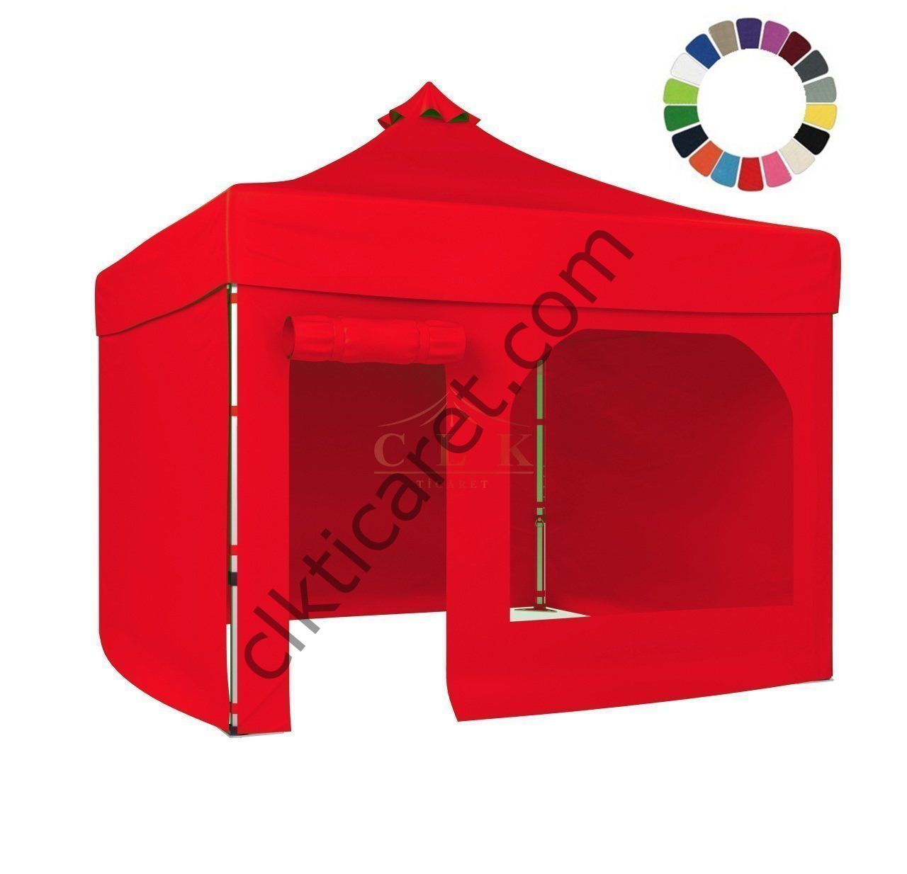 CLK 3x3 Katlanabilir Tente Gazebo Portatif Çadır 30 mm 3 Yan Kapalı 1 Yan Kapı ve Pencereli