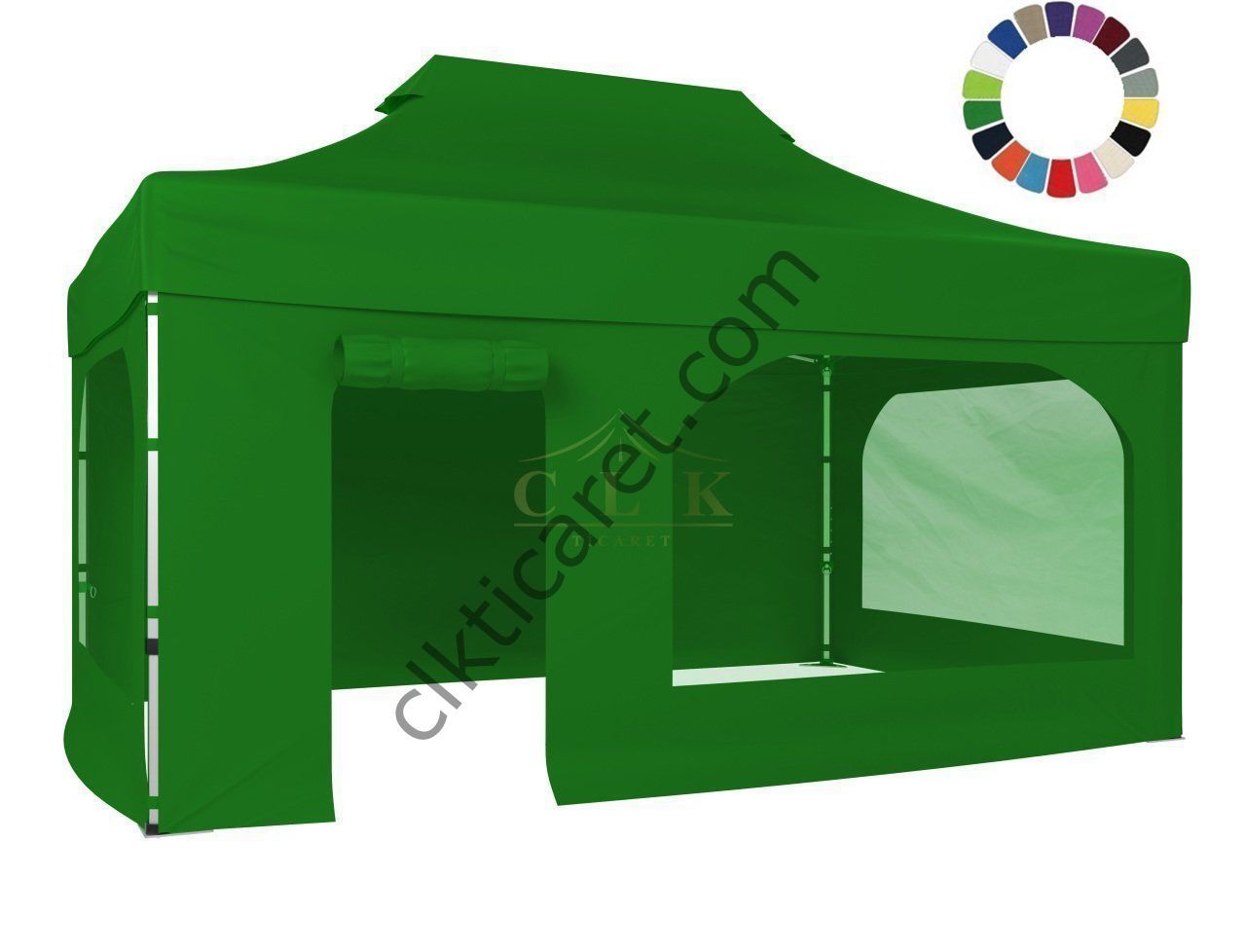 CLK 3x4,5 Katlanabilir Tente Gazebo Portatif Çadır 30 mm 2 Yan Pencereli 1 Yan Aksesuarsız 1 Yan Kapı ve Pencereli
