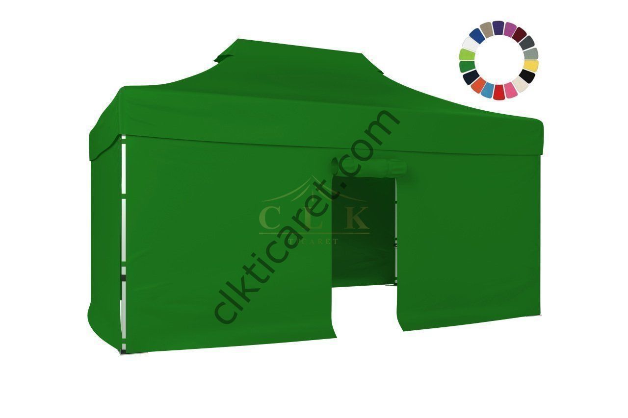 CLK 3x4,5 Katlanabilir Tente Gazebo Portatif Çadır 30 mm 3 Yan Kapalı 1 Kapılı