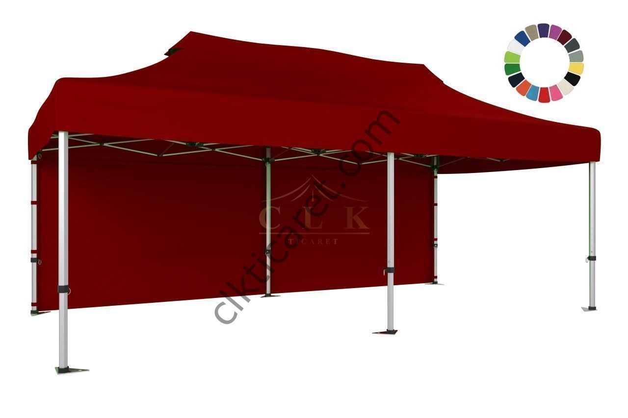 CLK 3x6 Katlanabilir Tente Gazebo Portatif Çadır 30 mm Arkası Kapalı