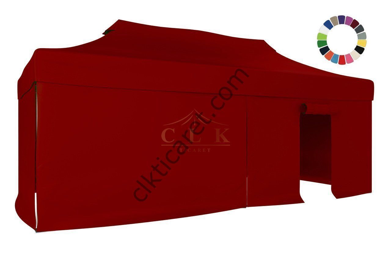 CLK 3x6 Katlanabilir Tente Gazebo Portatif Çadır 30 mm 3 Yan Kapalı 1 Kapılı