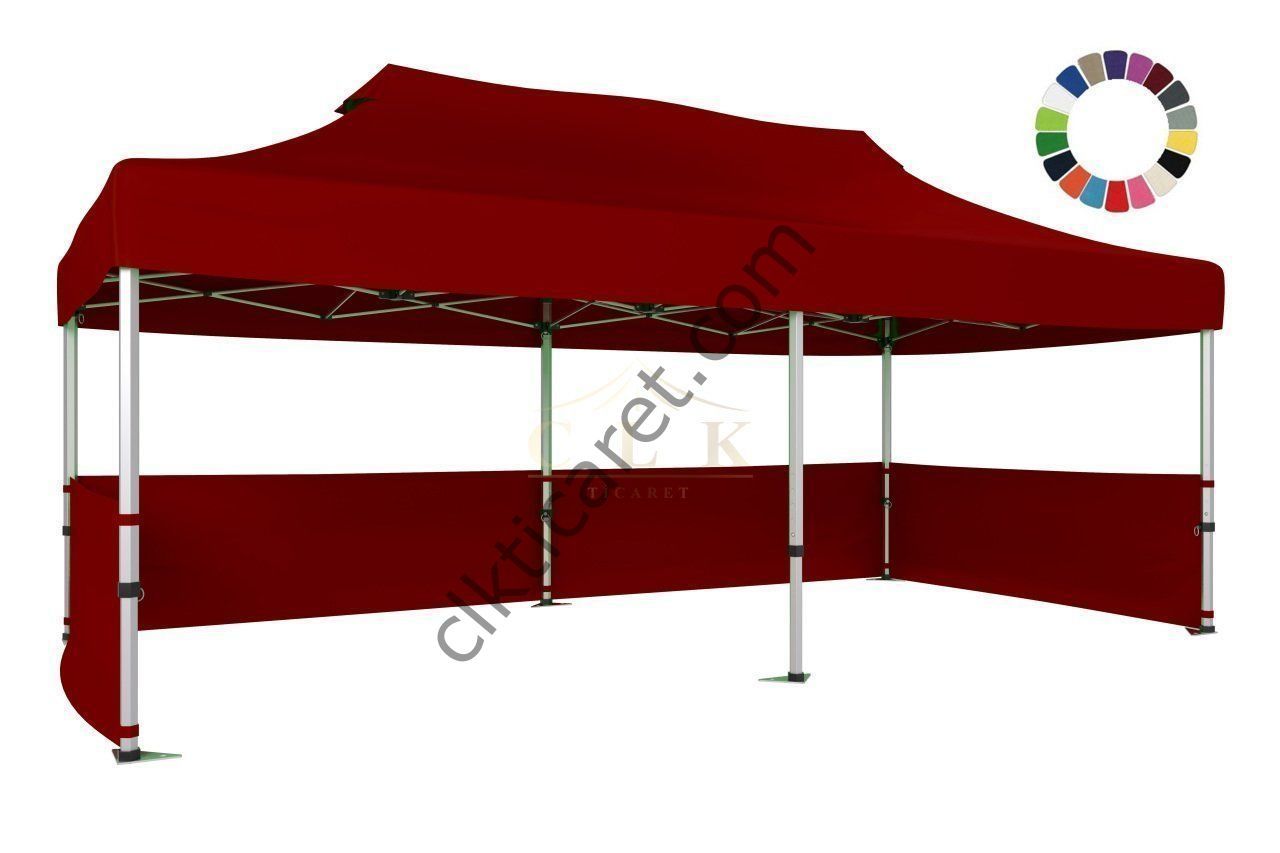 CLK 3x6 Katlanabilir Tente Gazebo Portatif Çadır 30 mm 3 Kenar Yarım Duvarlı