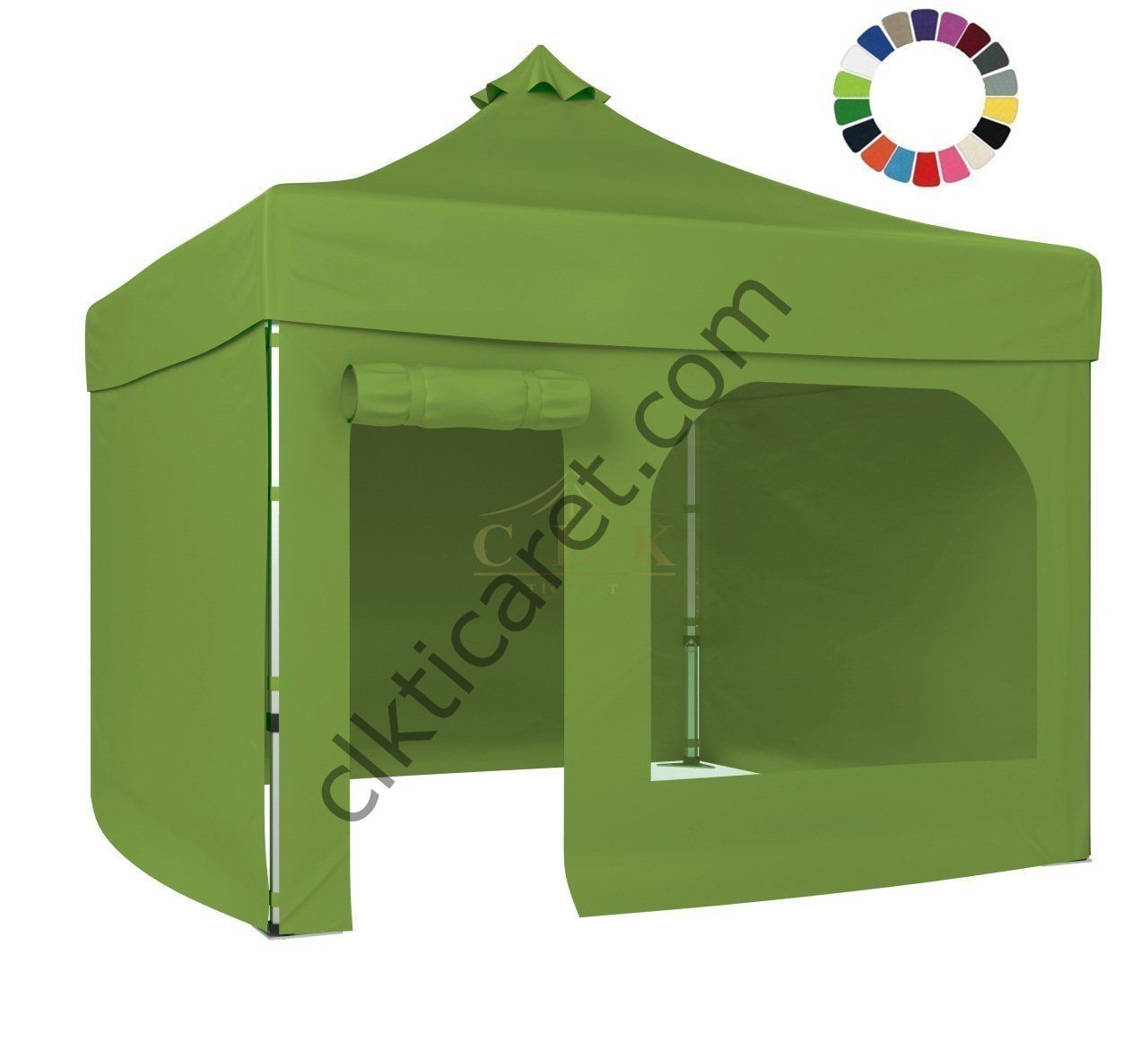 CLK 3x3 40mm Alüminyum Katlanabilir Tente Gazebo Çadır 4 Yan Kapalı 1 Kapılı Pencereli Tam Duvarlı