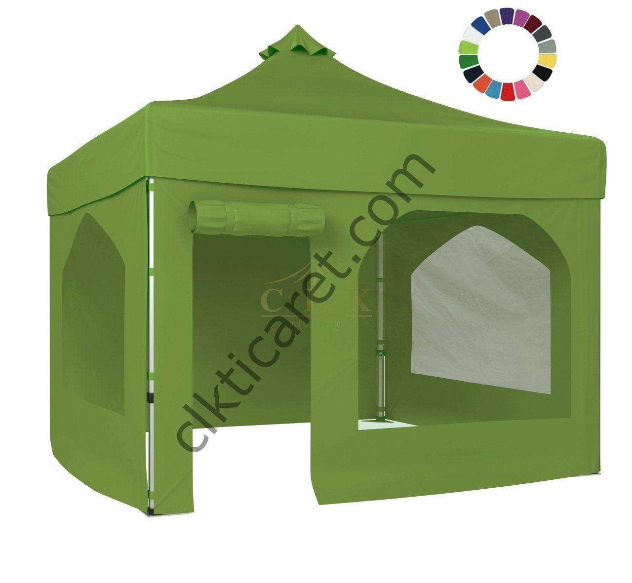 CLK 3x3 40mm Alüminyum Katlanabilir Tente Gazebo Çadır 4 Yan Kapalı 2 Camlı 1 Kapılı Pencereli Tam Duvarlı