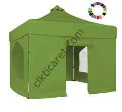 CLK 3x3 40mm Alüminyum Katlanabilir Tente Gazebo Çadır 4 Yan Kapalı 2 Camlı 1Kapılı Tam Duvarlı