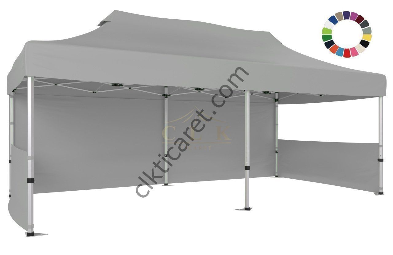 CLK 3x6 40mm Alüminyum Katlanabilir Tente Gazebo Çadır 1 Tam Duvar 2 Yarım Duvar