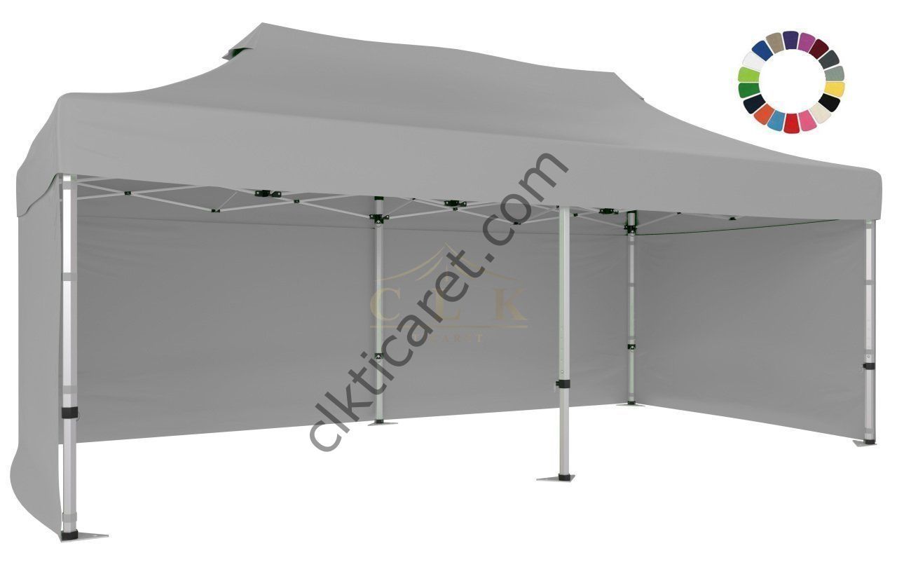 CLK 3x6 40mm Alüminyum Katlanabilir Tente Gazebo Çadır 3 Yan Kapalı