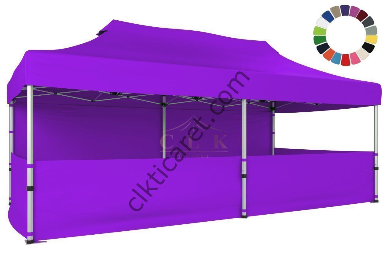 CLK 3x6 52mm Kalın Alüminyum Katlanabilir Tente Gazebo Çadır 1 Tam Duvar 3 Yarım Duvar