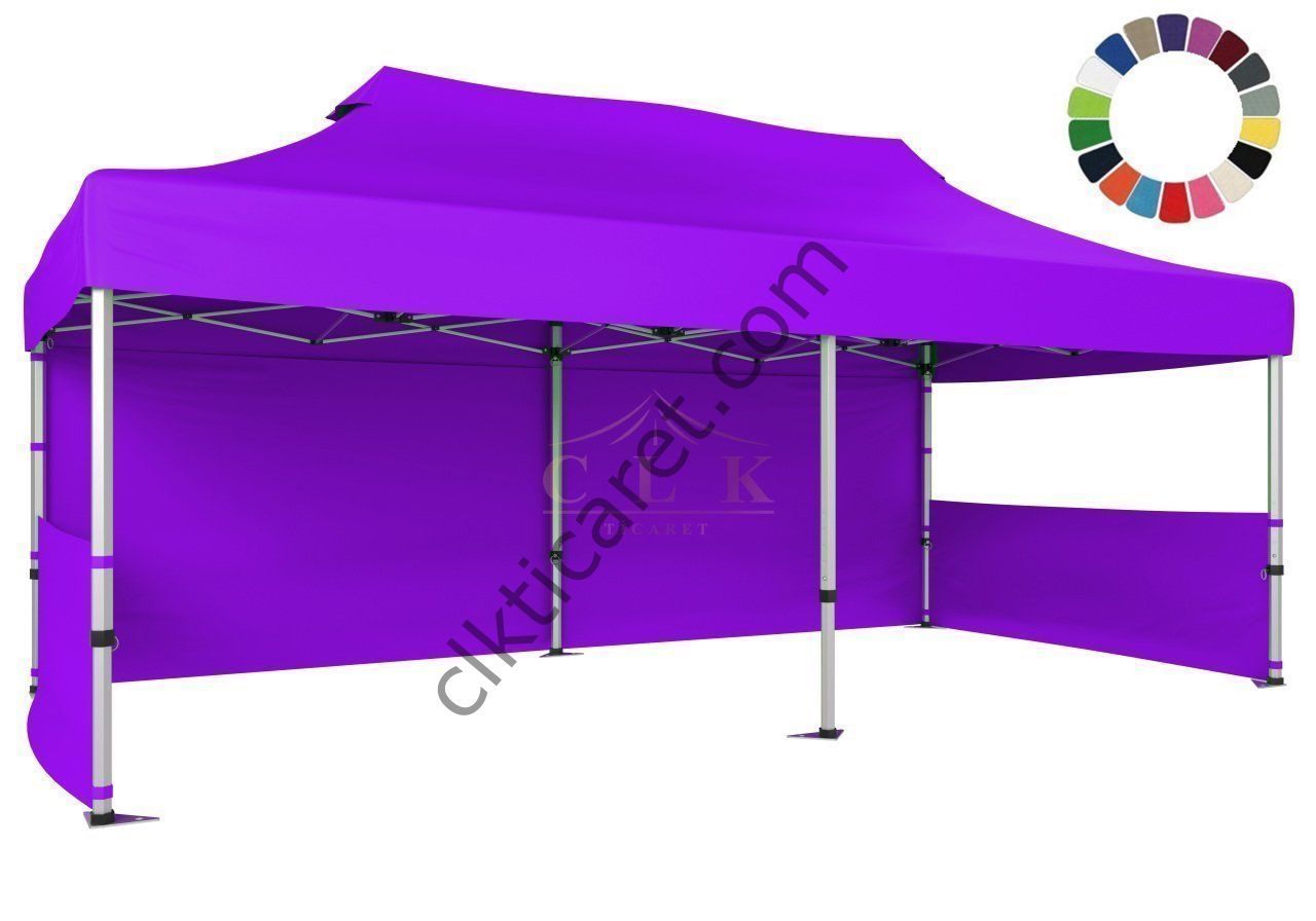 CLK 3x6 52mm Kalın Alüminyum Katlanabilir Tente Gazebo Çadır 1 Tam Duvar 2 Yarım Duvar