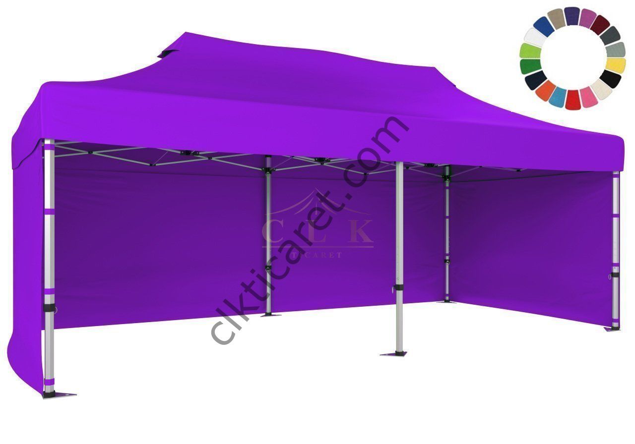 CLK 3x6 52mm Kalın Alüminyum Katlanabilir Tente Gazebo Çadır 3 Yan Kapalı