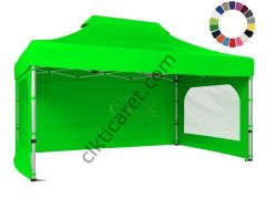 CLK 3x4,5 52mm Kalın Alüminyum Katlanabilir Tente Gazebo Çadır 3 Kenar Kapalı 2 Camlı