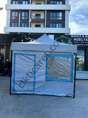 CLK 3x3 30 mm Profil Katlanır Gazebo Kamp Çadır Açık Gri Mavi Detaylı