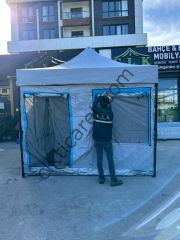 CLK 3x3 30 mm Profil Katlanır Gazebo Kamp Çadır Açık Gri Mavi Detaylı