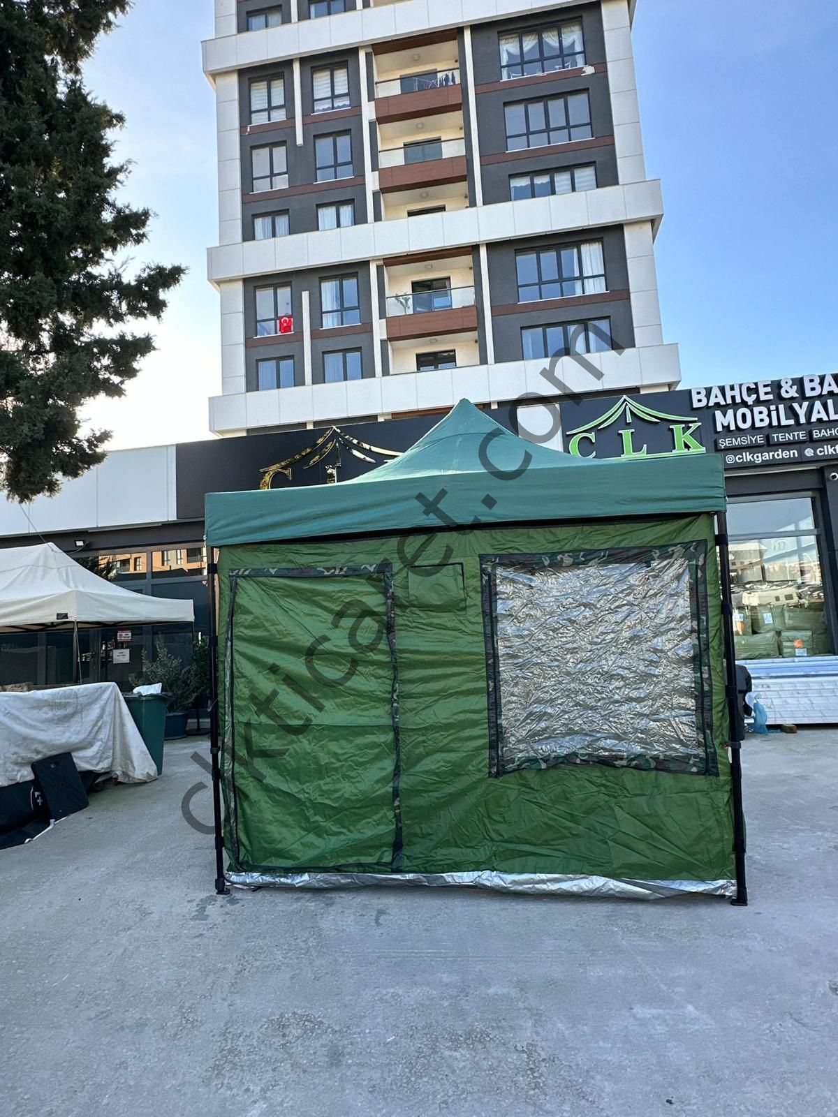 CLK 3x3 40 mm Profil Katlanır Gazebo Kamp Çadır Haki Yeşil Kamuflaj Detay