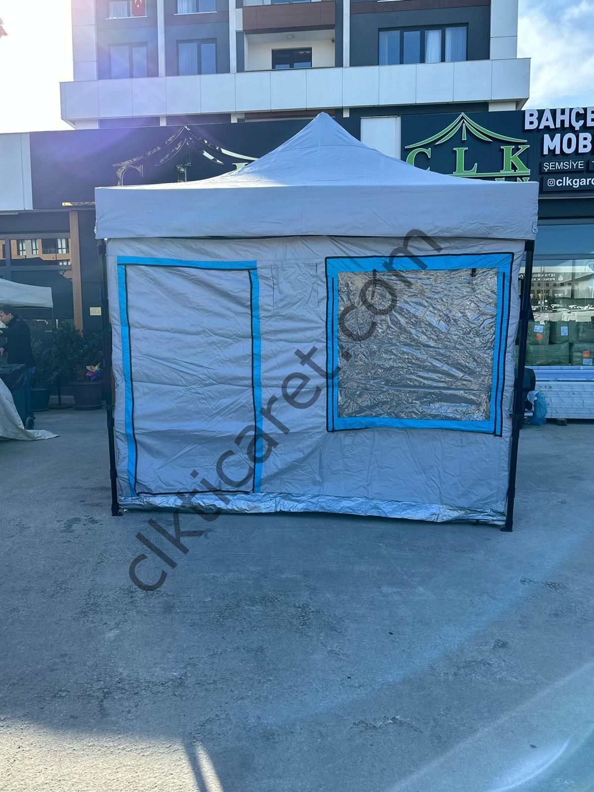 CLK 3x3 40mm Katlanır Gazebo Kamp Çadır Açık Gri Mavi Detay