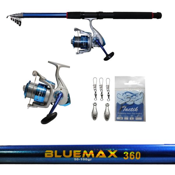 Bluemax 360cm Kamış, Blue Joker 6000 Makine Olta Seti, Tam Takım Kurşunlu Fırdöndülü Hobi Kıyı Seti