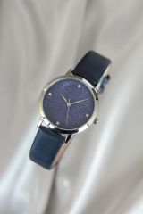 Lacivert Deri Kordonlu Metal Kasa Kadın Saat