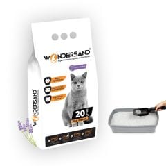 Wondersand 20 Lt Beyaz Bentonit Kokusuz KALIN Tane Lavanta Kokulu Süper Topaklanan Premium Kedi Kumu