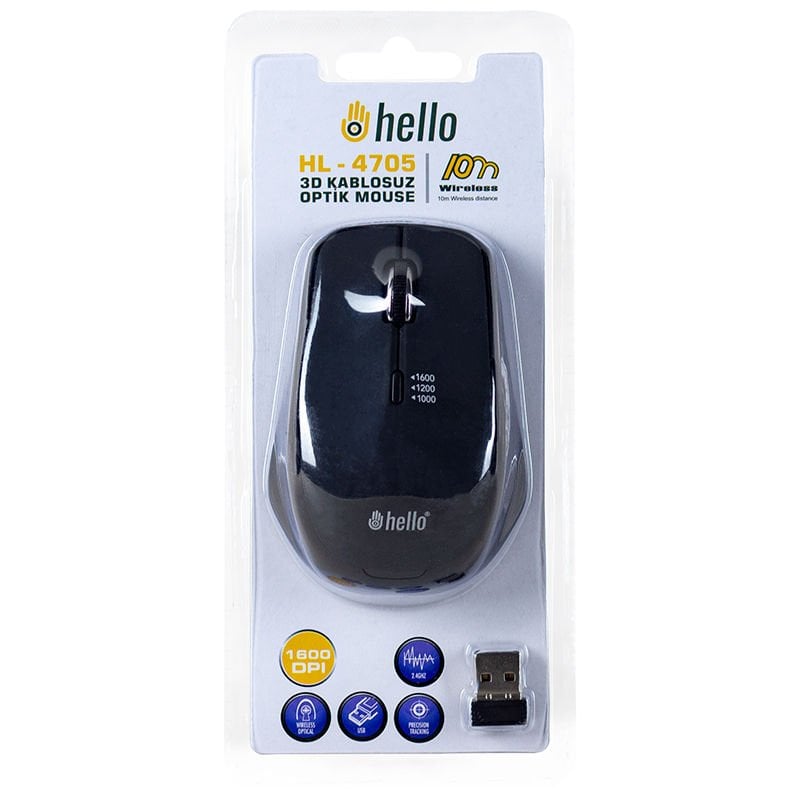 Hello HL-4705 2.4GHZ 1600 DPI 3D Kablosuz Optik Mouse Sağ Ve Sol El Kullanımına Uygun