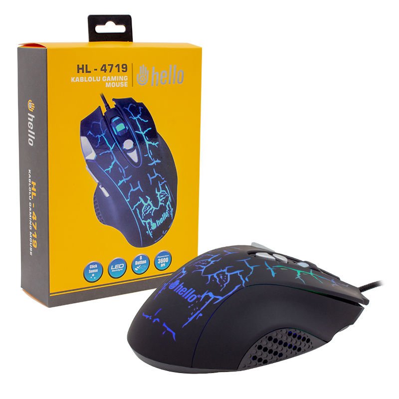 Ayt Hello HL-4719 Kablolu Oyuncu Gaming Mouse 8 Tuşlu 3600 DPI Rgb Led Işıklı Scroll Tuşlu