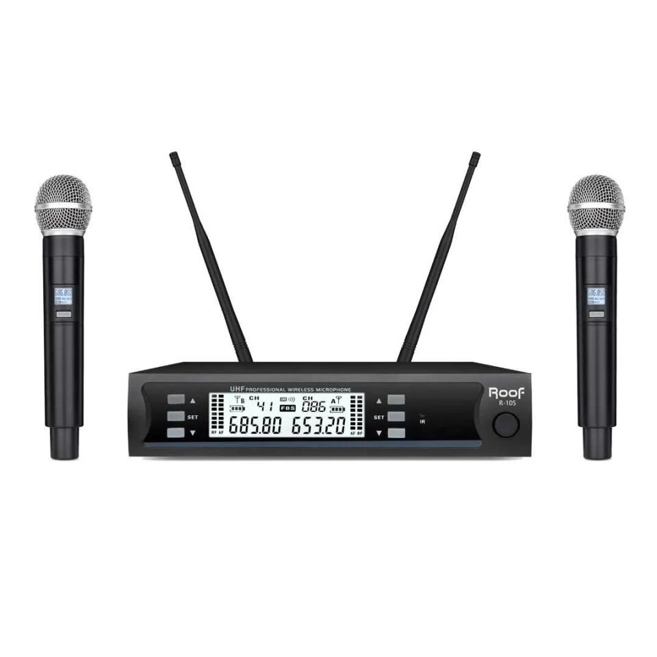 Roof R-105WW 2x99 Kanal Uhf El Telsiz Mikrofon Kablosuz El Mikrofonu Verici Seti 2 Mikrofonlu