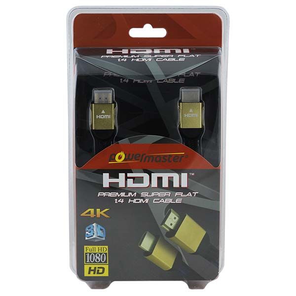 Powermaster 1.8 Metre 3D 4K Uyumlu 1.4V Gold Yassı Örgülü HDMI Kablo Flat İnce Slim Hdmı Görüntü Kablosu