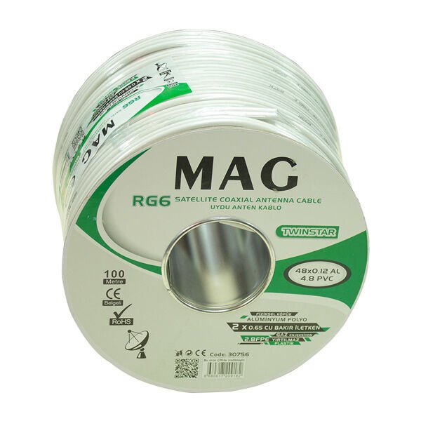 Mag RG59 Fa Mini Dual Bitişik Kablo 48 Tel Anten Kablosu 100 Metre Uydu Lnb Kablosu