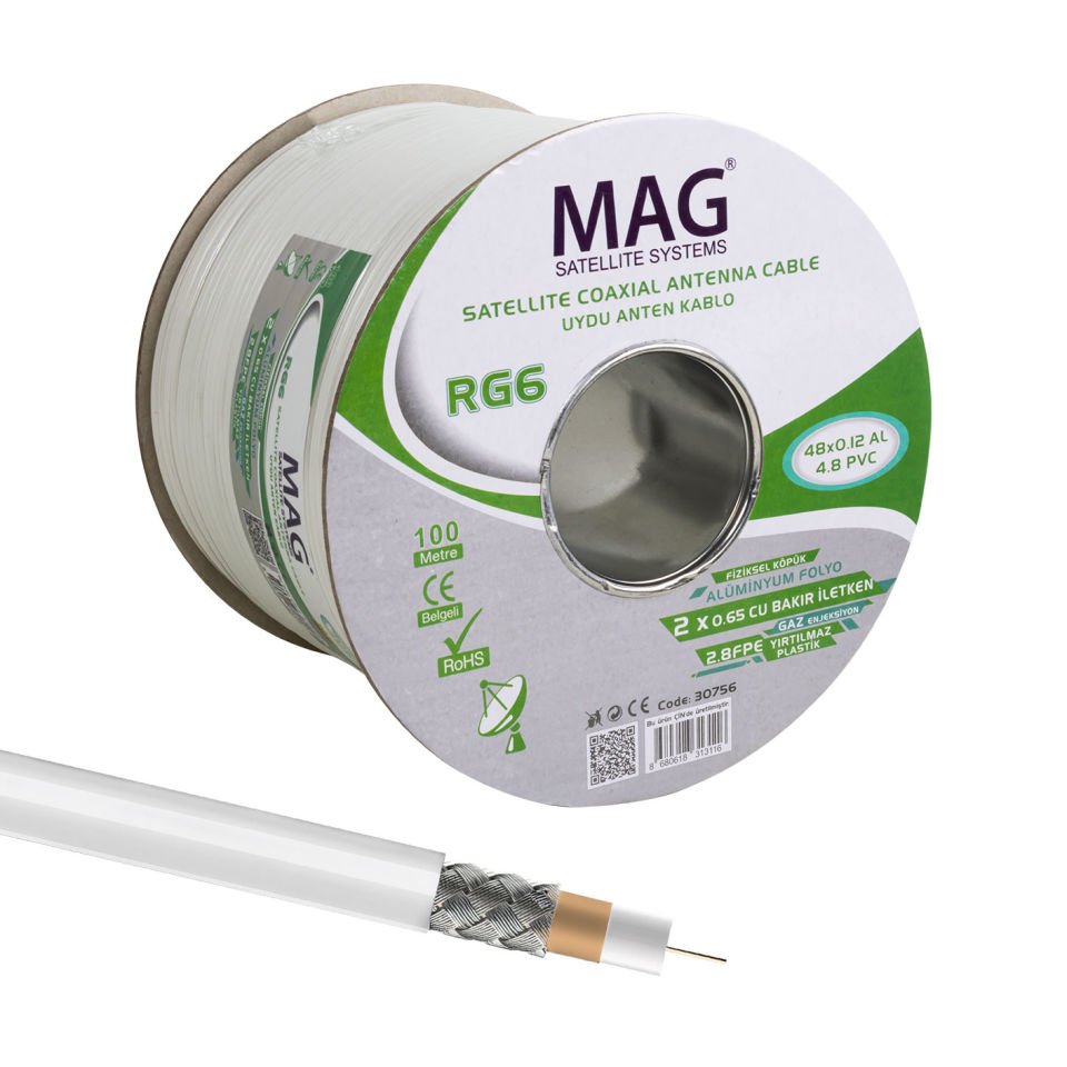 Mag RG59 Fa Mini Dual Bitişik Kablo 48 Tel Anten Kablosu 100 Metre Uydu Lnb Kablosu