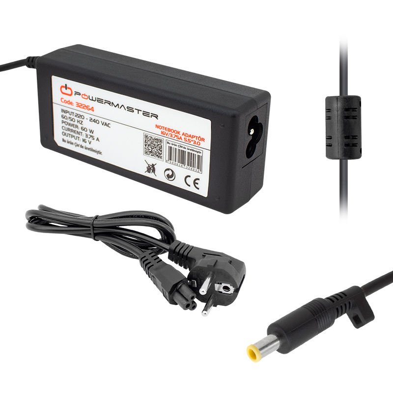 Ayt Powermaster 16 Volt 3.75 Amper 5.5 3.0 İğne Uç Samsun Notebook Adaptörü