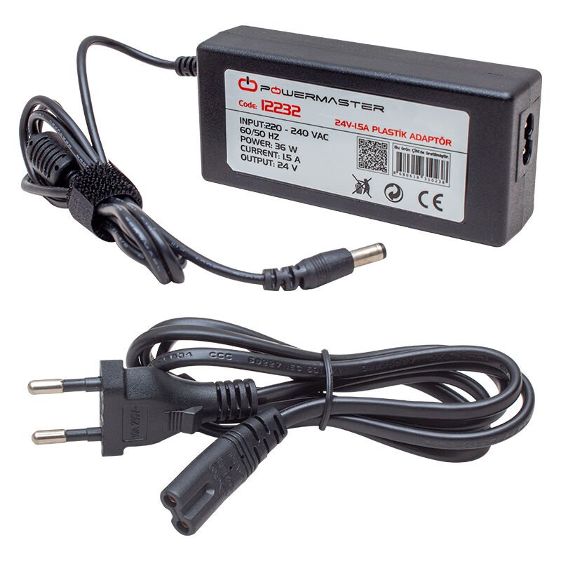 Powermaster Pm-12232 24 Volt 1.5 Amper 5.5 2.5 Uçlu Plastik Kasa Masaüstü Adaptör