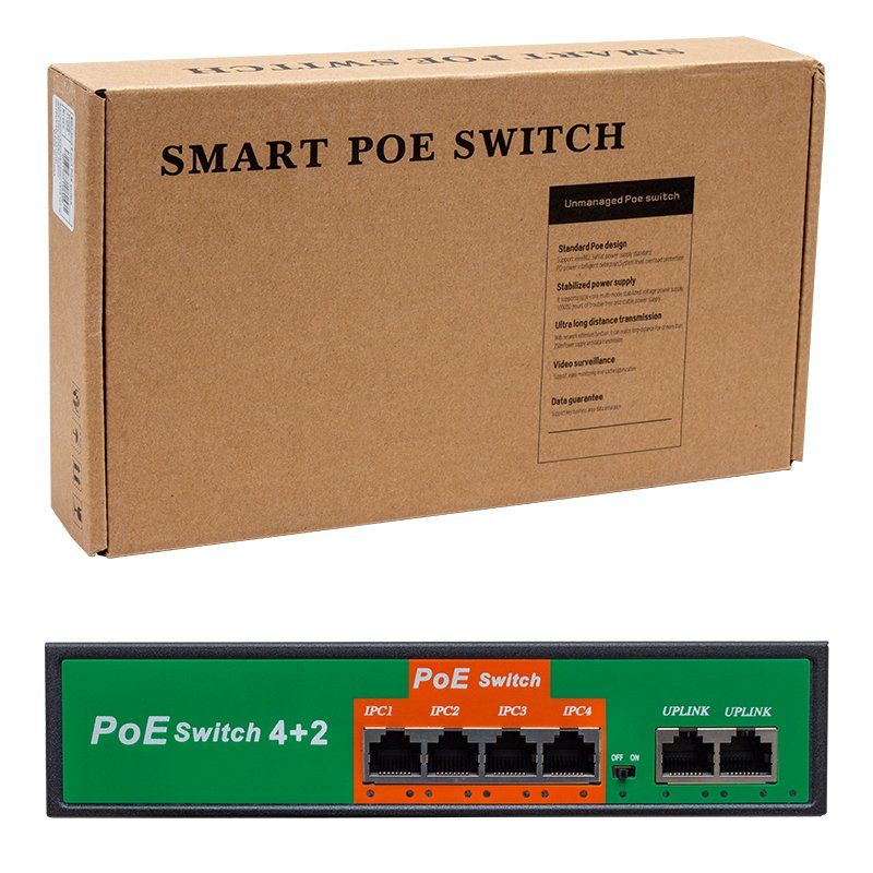 Powermaster POE4+2 60W 10 100 MBPS Poe Ethernet Switch 6 Port 220V Veri Aktarımı