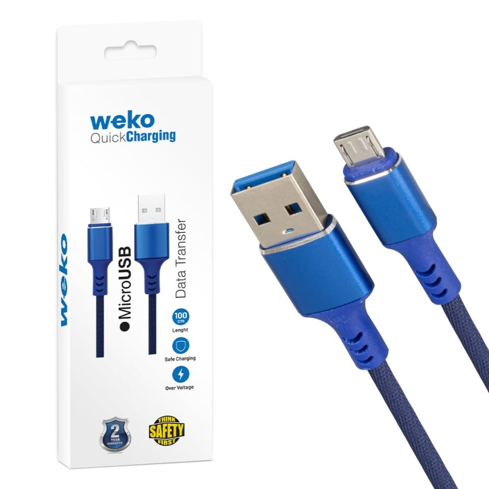 Weko WK-22023 USB To Micro USB Örgülü Lacivert Şarj Kablosu 1 Metre