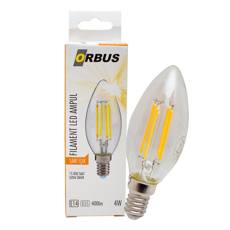 Orbus ORB-BC3 C37 4 Watt E14 400 LMN Beyaz Filament Dekoratif Rustik Led Ampul