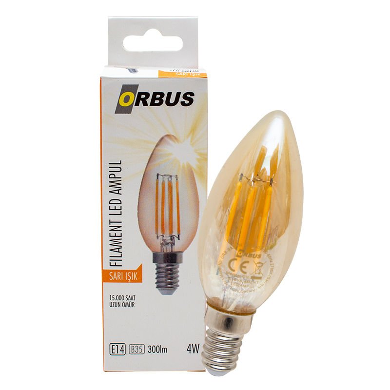 Orbus ORB-BA35 4 Watt E14 Duy 300 LMN Sarı Filament Dekoratif Rustik Led Ampul