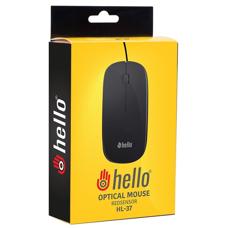 Hello HL-37 1000 DPI Optik Kablolu Slim Mouse İnce Tasarım 3 Buton 3 Milyon Tıklanma