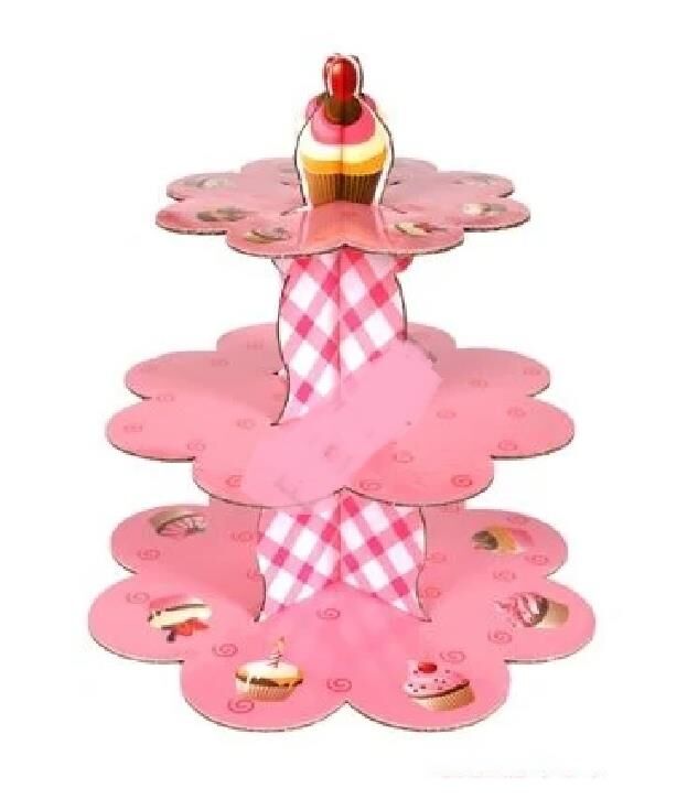 STAND 3 KATLI KARTON CUPCAKE TEMALI PEMBE