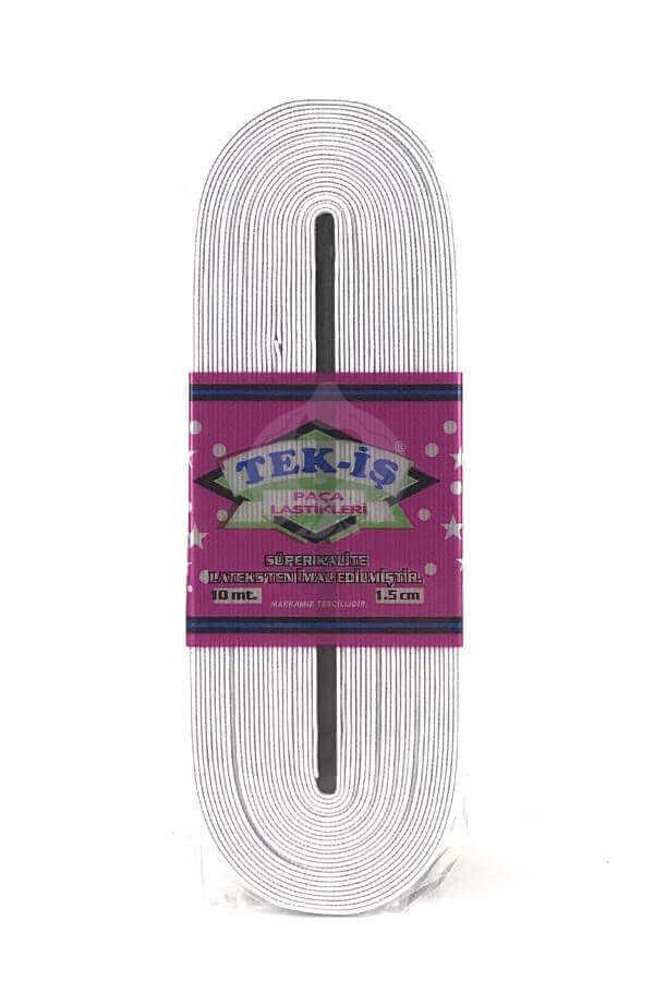 Tek-İş Paça Lastik  Beyaz 1,5cm 10Mt